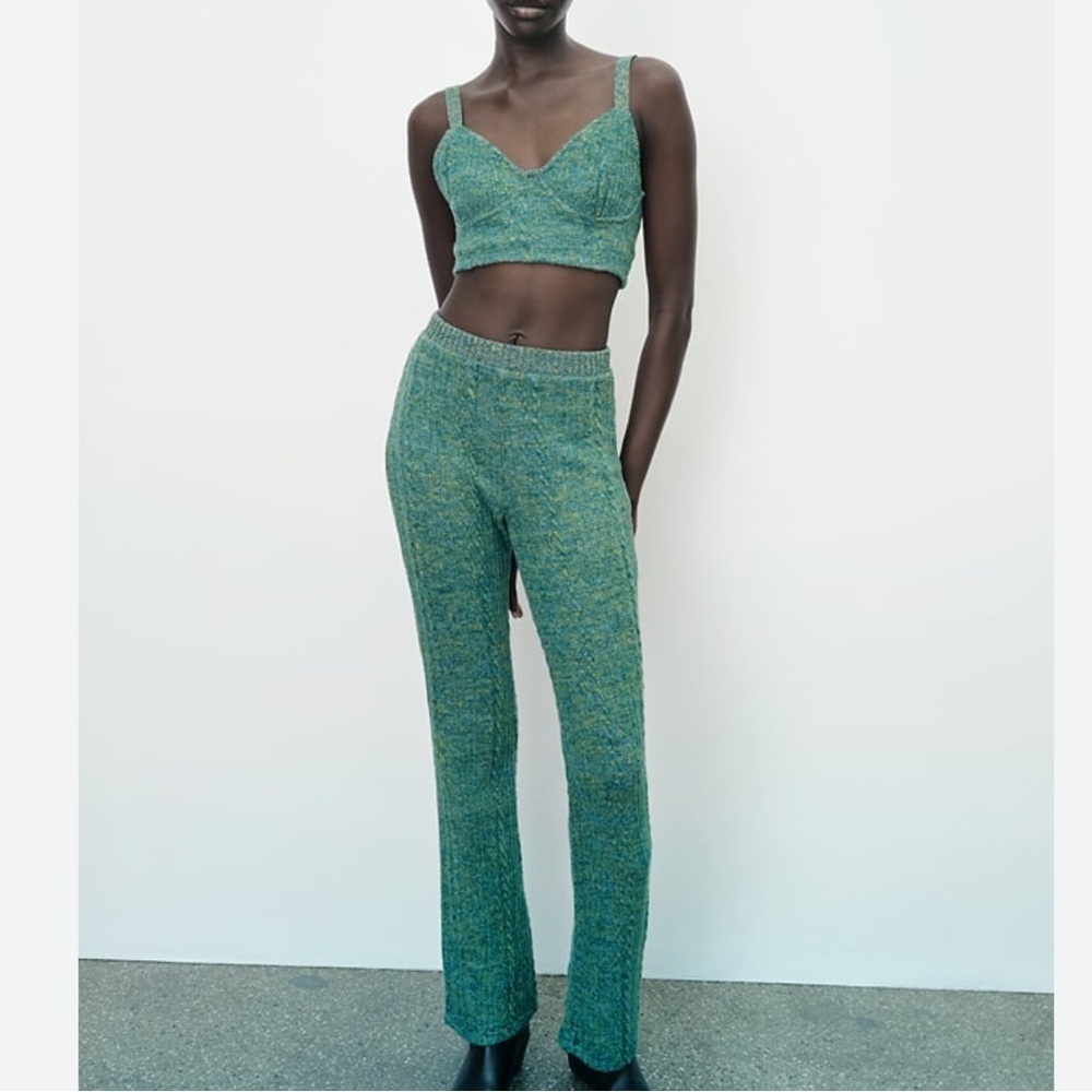 NWT Zara Set Marl Knit Pant & Bralette Size L